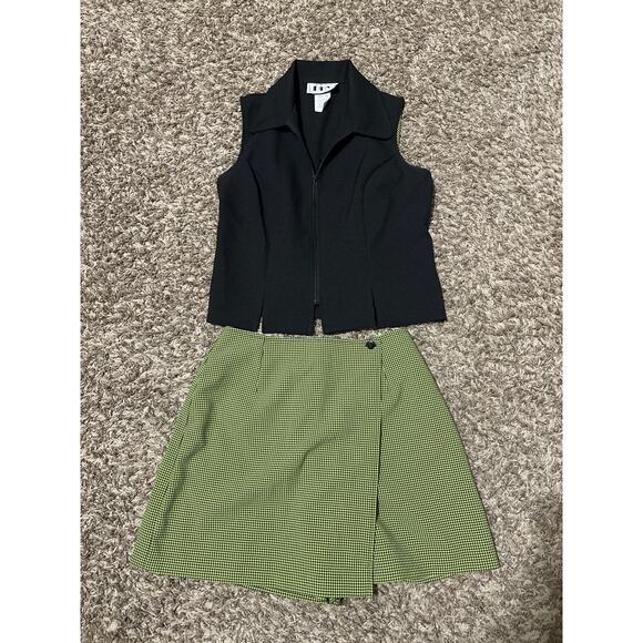 Vintage DBY Set Outfit Black Green Skort Vest M - Picture 1 of 4